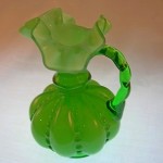 Fenton Beaded Melon Green Overlay Pitcher