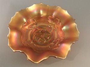 Dugan Apple Blossoms carnival glass bowl