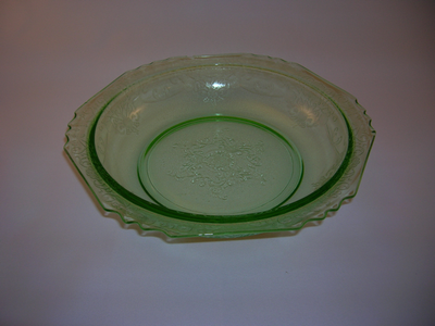 Green depression glass bowl