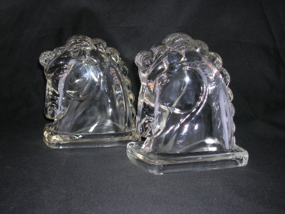 Glass Horse Head Bookends by Federal