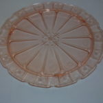 Pink Depression Glass Cake Plate, Doric pattern