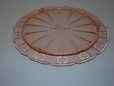 Pink Depression Glass Cake Plate. 