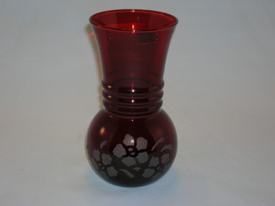 Royal Ruby Glass Vase-Etched