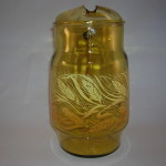Vintage amber glass pitcher, wheat motif