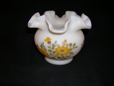 Fenton Cameo Satin Vase Handpainted