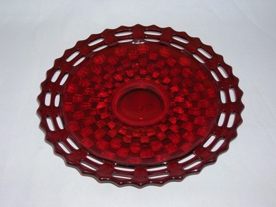 Fenton Basket Weave Ruby Plate