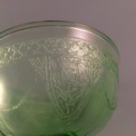 Georgian Lovebirds green depression glass pattern closeup