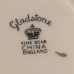 Gladstone China cobalt blue tea cup and saucer back stamp close up