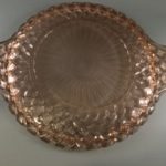 Hocking Waterford Waffle pink cake plate bottom view