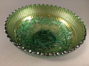 Imperial Windmill Carnival Glass Bowl in green
