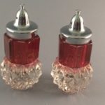Indiana Diamond Point ruby flashed salt and pepper shakers front view