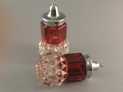 Indiana Diamond Point Ruby Flashed Shakers