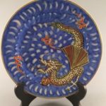 Japanese Dragonware plate blue background