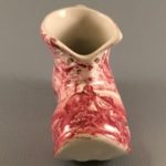 Old Foley red transferware boot front view