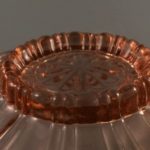 Pink Old Cafe depression glass candy dish base close up