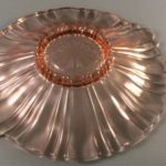 Pink Old Cafe depression glass candy dish bottom view