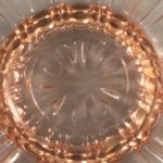 Pink Old Cafe depression glass candy dish center close up