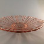 pink Old Cafe depression glass candy dish side view