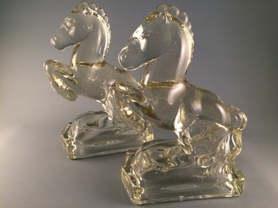 Rearing Horse Glass Bookends-Smith