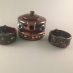 Totem Pole redware teapot with cups