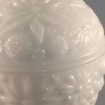 Vintage Avon milk glass candy dish embossed pattern close up